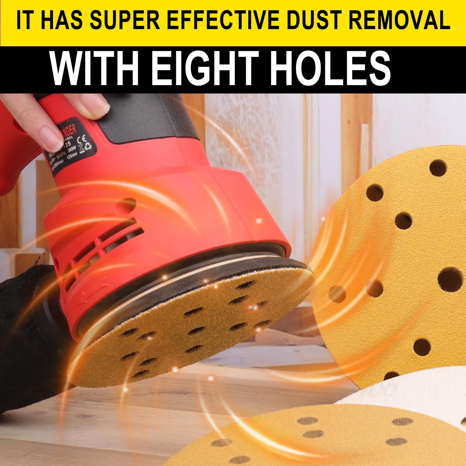 Sruhrak Sanding Discs 150mm 100 Pcs, 60 Grit 6 inch 15 Holes Hook and Loop Orbital Sander Discs - Image 4