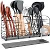 Extra-Large Kitchen Utensil Holder with Diatomaceous Earth Base, 4-Compartment Organizer for Cooking Tools, 15.7x 6.7x 4.4, Dries moisture quickly, Aesthetic Matte Black Design for Kitchen Counter