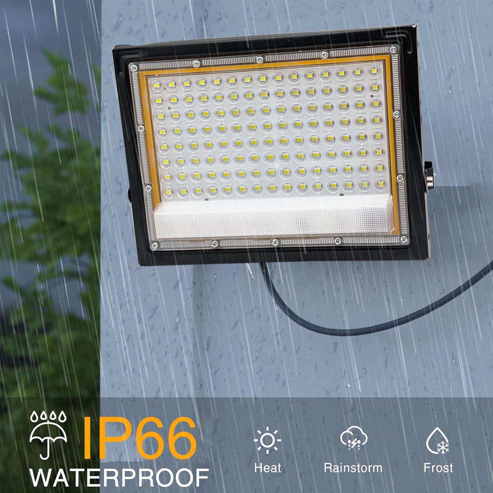 2 Piezas Focos LED Exterior 100W, 1.5M Cable Blanco Frío 6500K Proyector LED Exterior, Resistente al Agua IP66 Foco Proyector LED, 10000LM para Terrazas, Patios, Balcones, Parques, Garajes