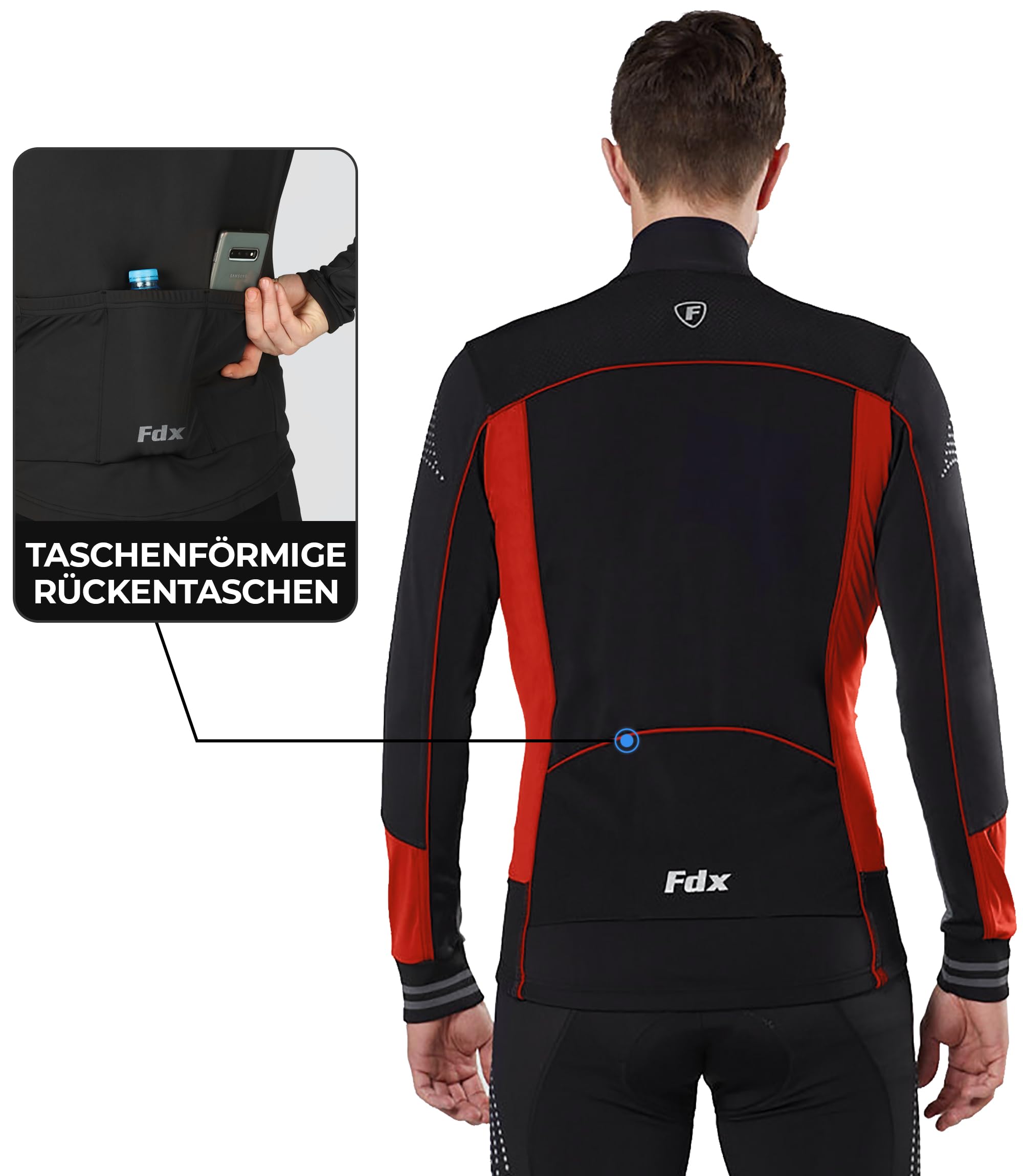 FDX Herren Thermo Winter-Radtrikot Italienischer Roubaix Stoff, Langarm, Leichtes und Warmes Fleece, Atmungsaktiv, Radsportbekleidung für Rennrad & Fahrrad