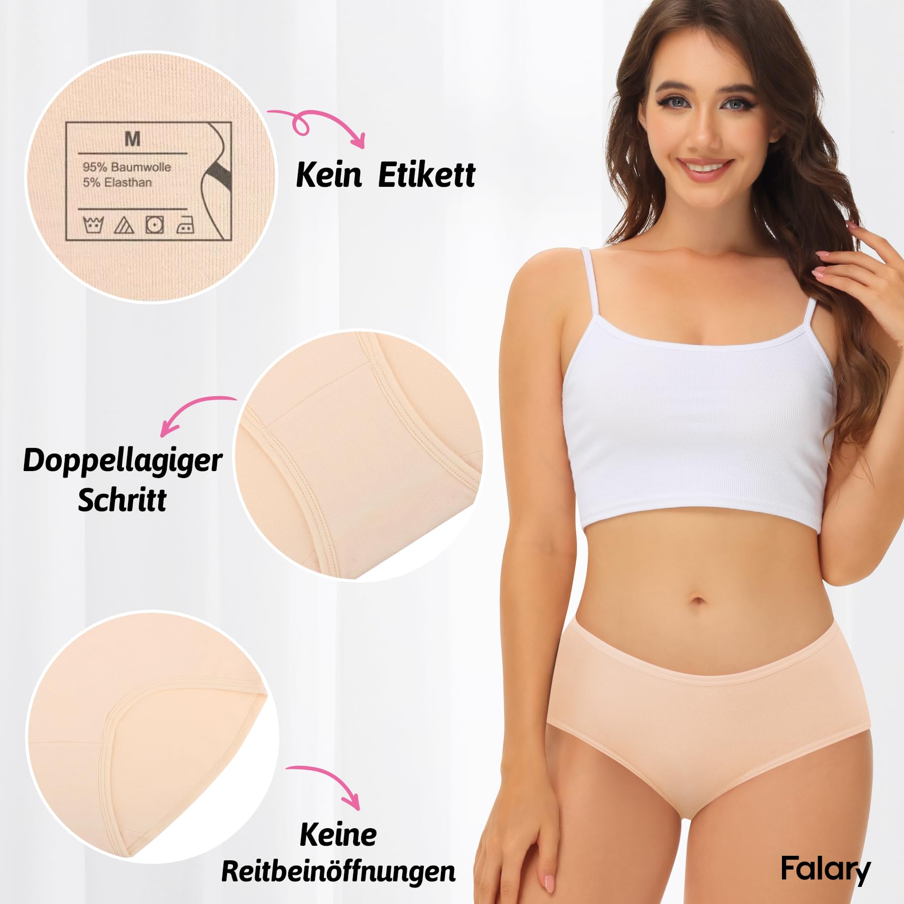 FALARY Mutande Donna 6 Pezzi, realizzate in Cotone Traspirante, a Vita Media e Stile Hipster. Intimo Comodo e Morbido per Donne.