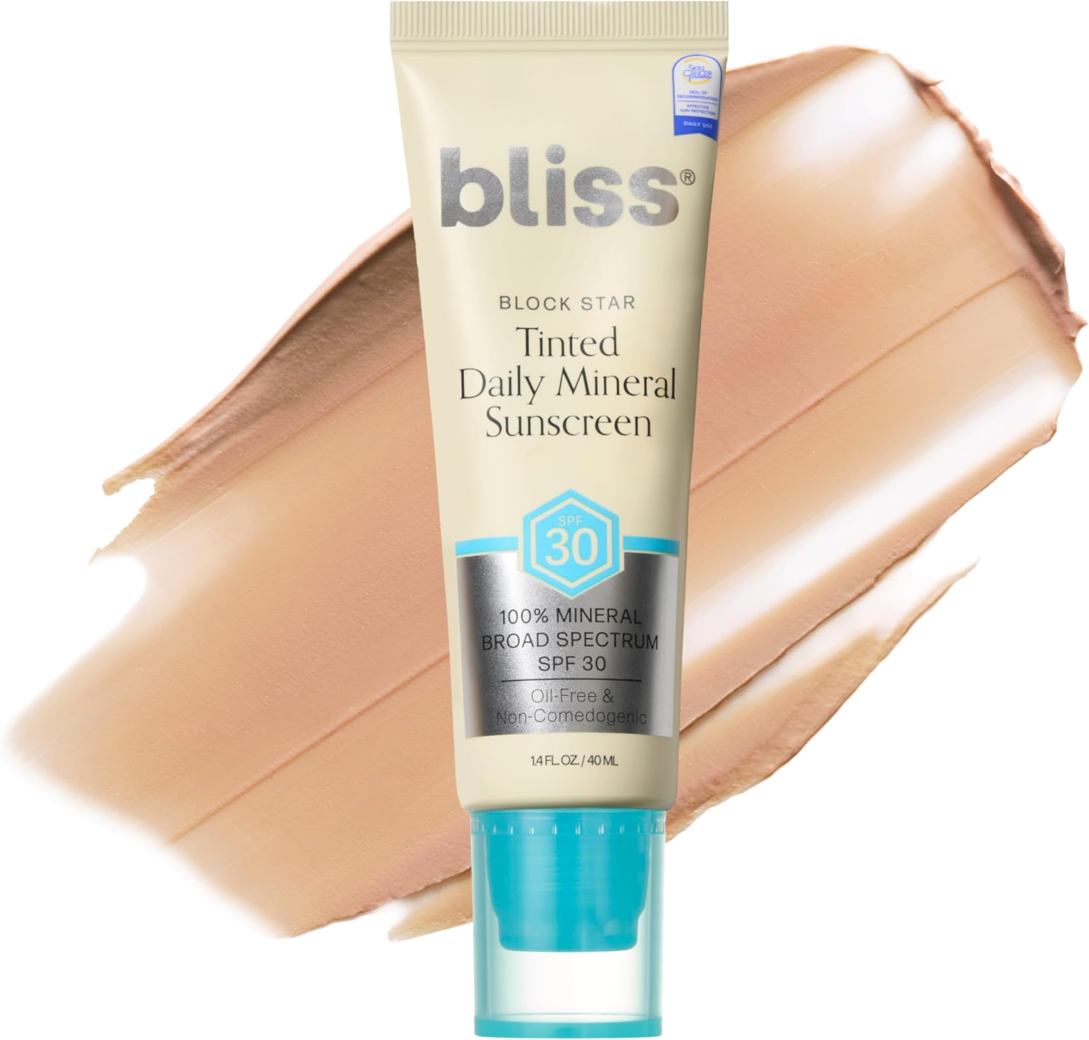 Bliss Block Star SPF 30 Daily Tinted Sunscreen with Zinc Oxide, Sunscreen & Makeup Primer- All Skin Tones - 100% Mineral Broad Spectrum with Titanium Dioxide & Antioxidant Blend,- 41 ml