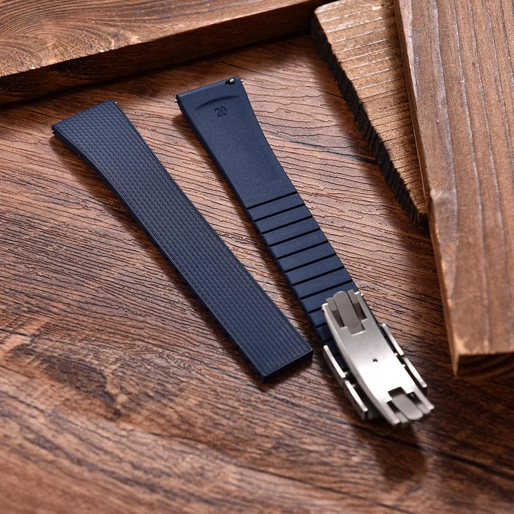Stripes Rubber Watch Band 20mm, CTS Style Quick Release Strap, Silver Butterfly Buckle, Cut To Size Design, Multi Color Options