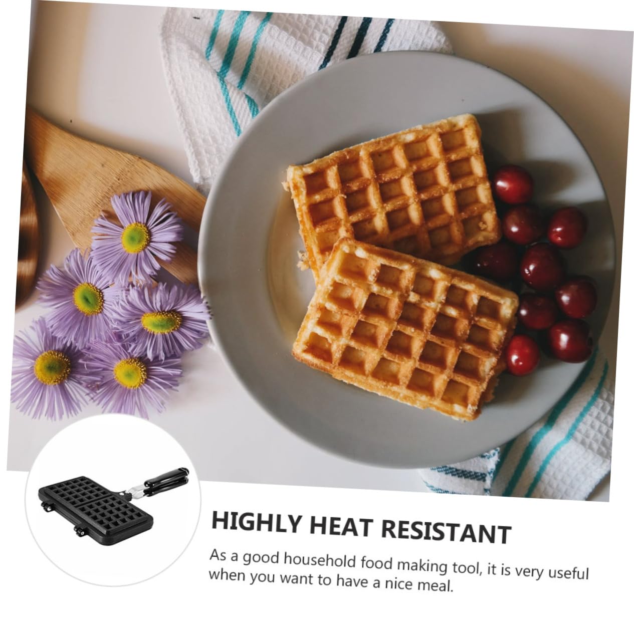 Stampo per Waffle in Alluminio Pressofuso Antiaderente, Nero, da Forno | Waffle Stampo, per Waffle Fatti in Casa, Uso Domestico a Gas, per Preparazioni Originali in Cucina