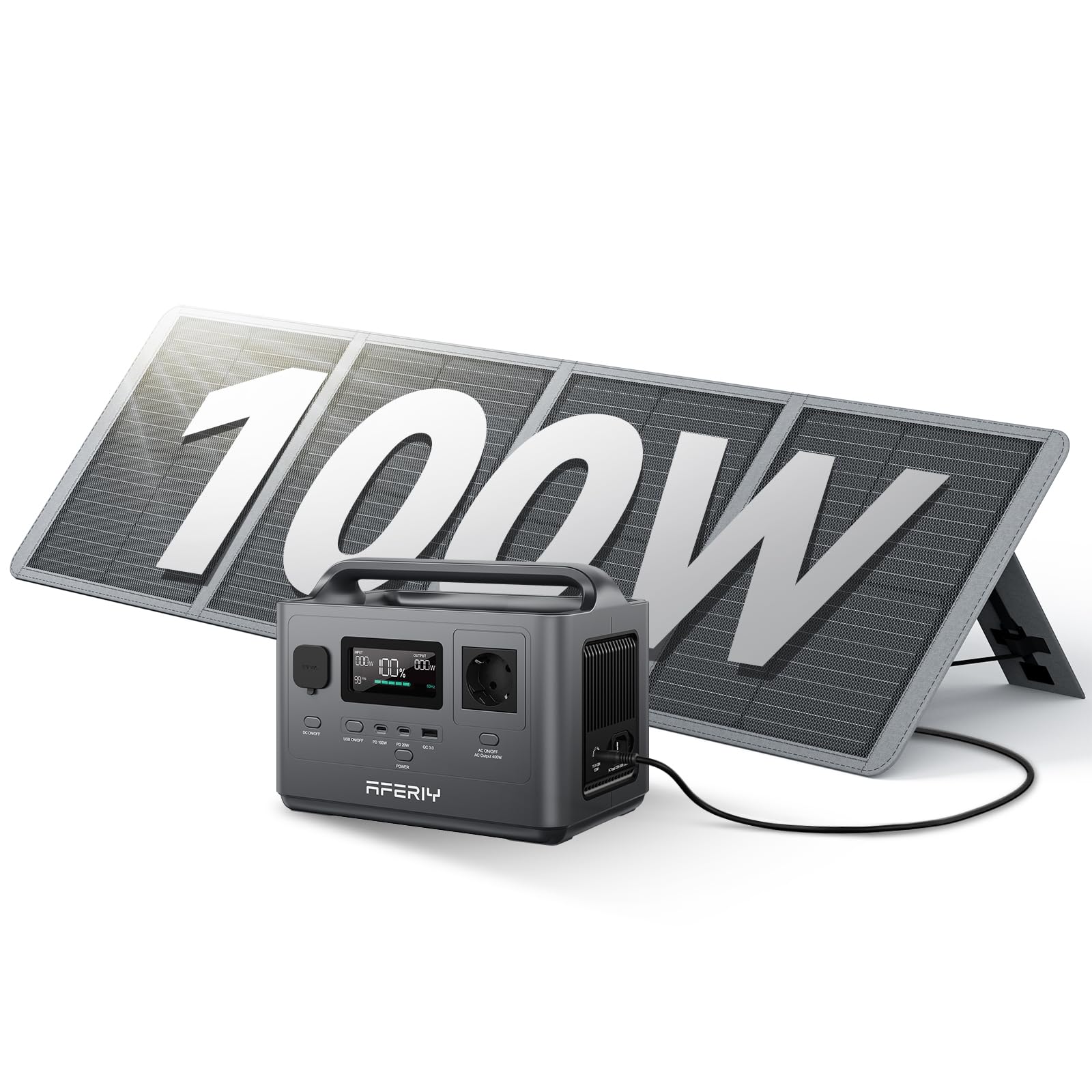 AFERIY AF-P040 400W Tragbare Powerstation, 256Wh LiFePO4 Akku, 1.2h Schnelladung, Zahlreiche Anschlüsse, UPS, Solargenerator für Camping, Notfälle