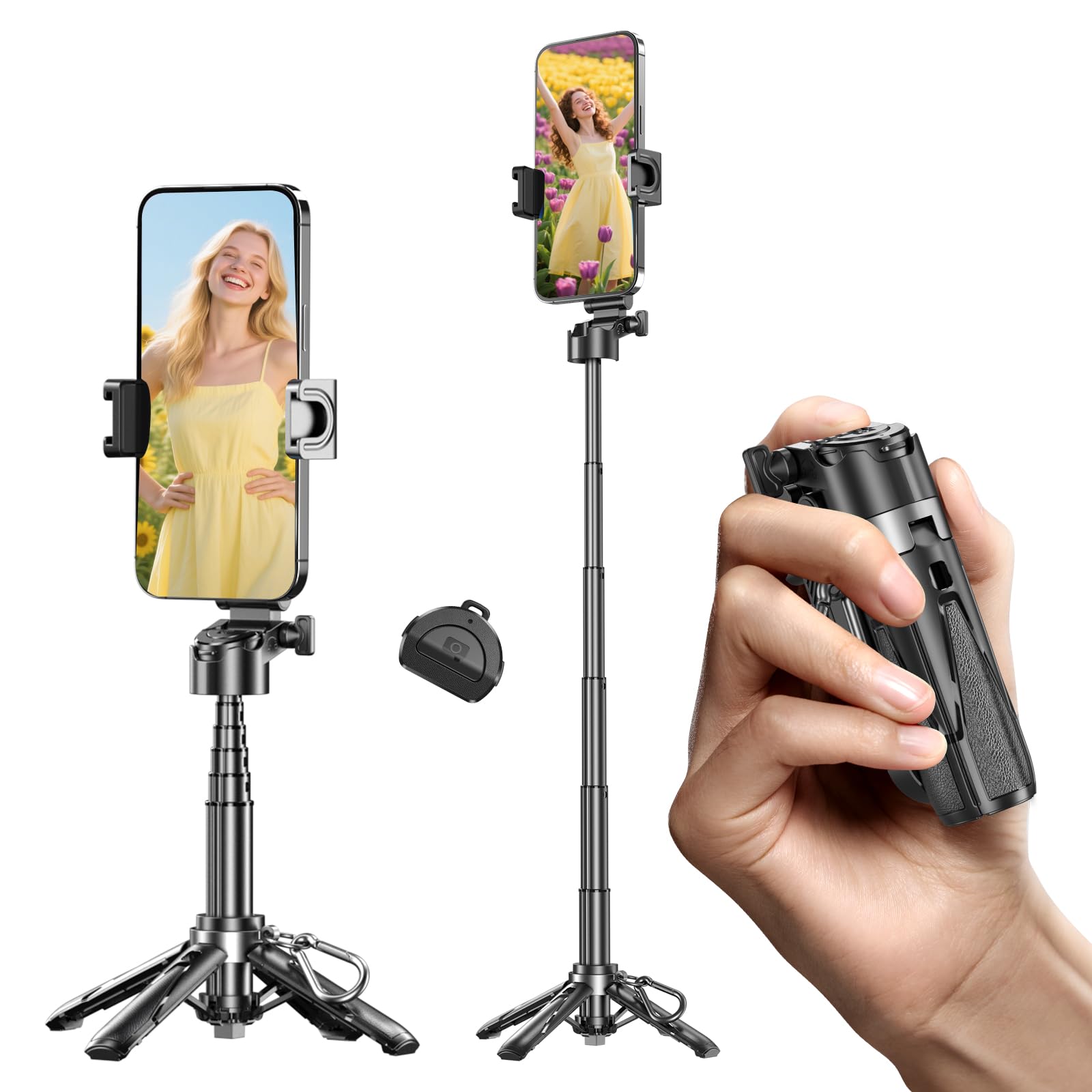 Palos de selfie para iPhone, trípode multifuncional 4 en 1 con control remoto, mini palo selfie de tamaño de bolsillo, adecuado para fotografía, transmisión en vivo, artículos esenciales de
