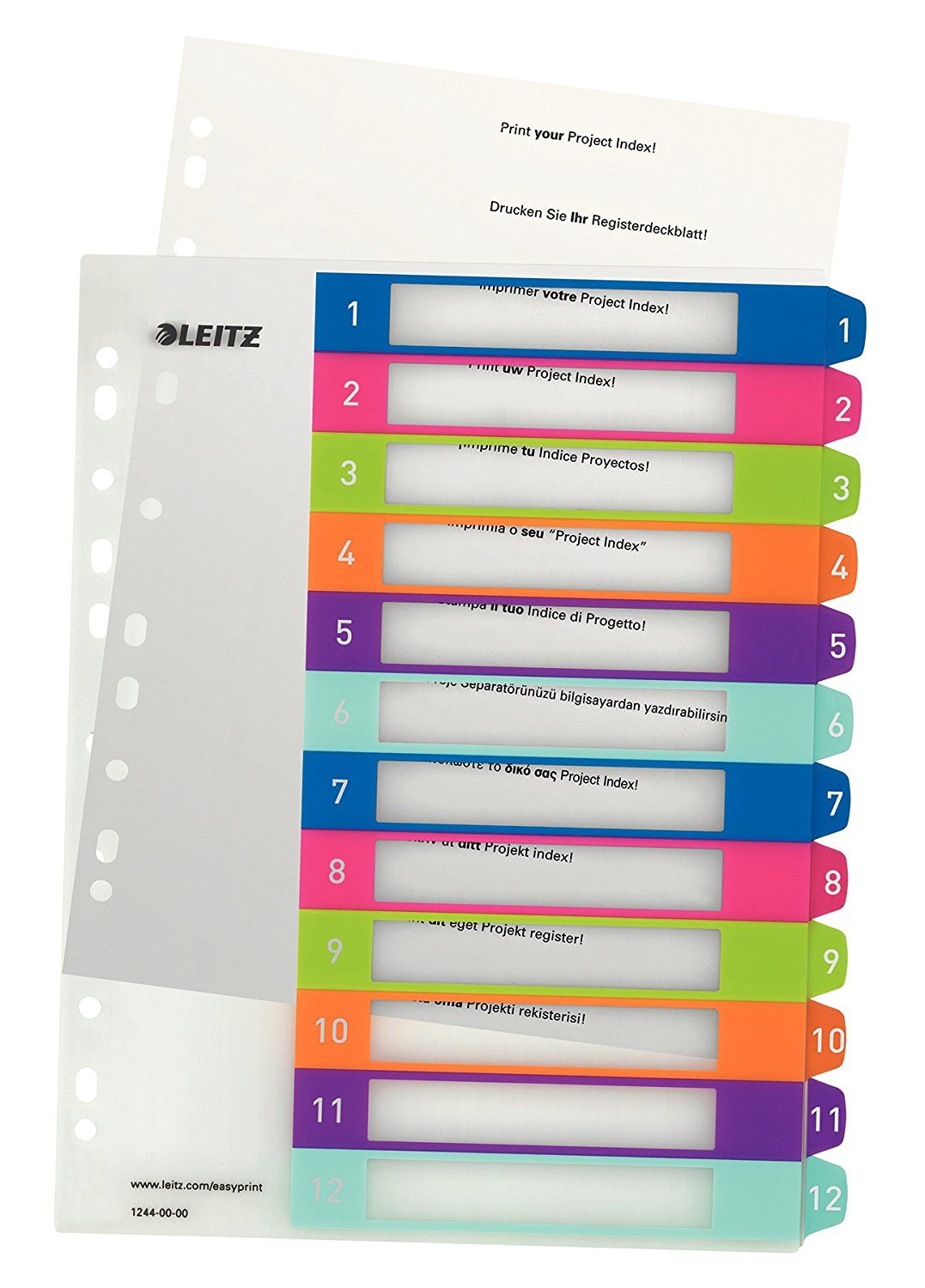 Leitz 12440000 WOW Zahlen Plastikregister (Polypropylen, 1-12, A4, 12 Blatt) farbig (10er Pack)