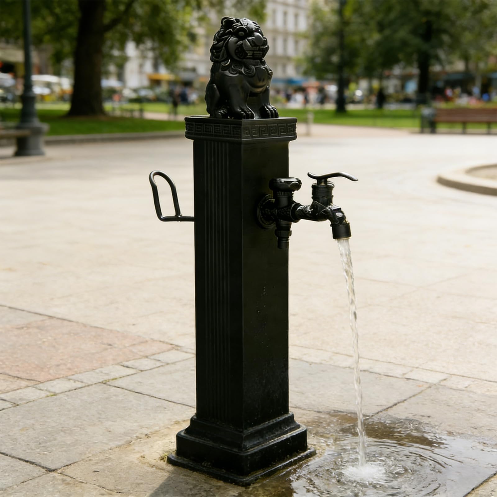 ZYCHSJXA Stainless Steel Garden Water Column with Sculptural Design Freestanding Outdoor Faucet Brass Tap & Spray Gun Anti-Rust Irrigation Hydrant for Yard