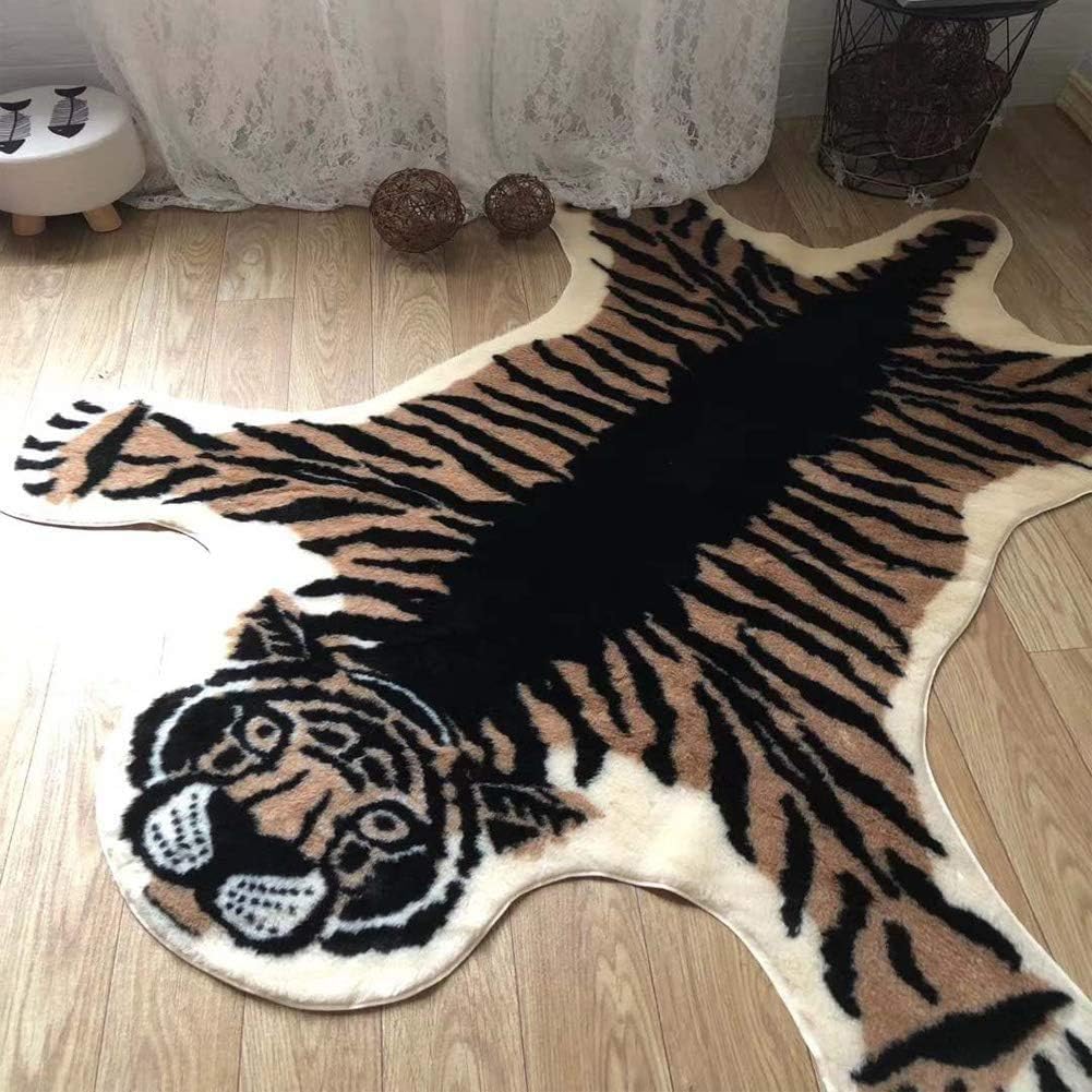 Product Deal Tiger Print Rug 5' x 6' Feet Faux Fur Cowhide Skin Rug Animal Printed Area Rug Carpet for Decorating Kids PlayRoom Cowboy-Themed Nursery