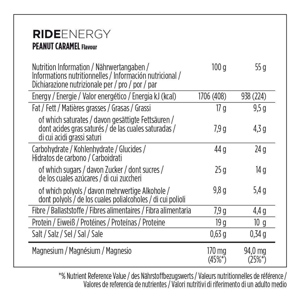 Powerbar Barres Ride Goût Peanut-caramel 18 Barres