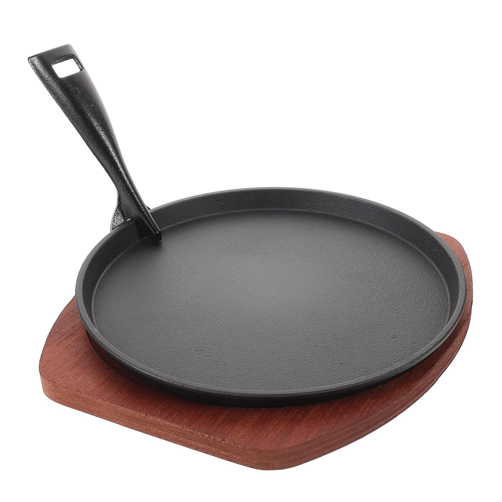 Cabilock Cast Iron Steak Plate Set Non Stick Bbq Pan with Wooden Base Iron Plate Clip for Home Cooking Stylish Design for Grilling Steaks Roasting Vegetables and Seafood