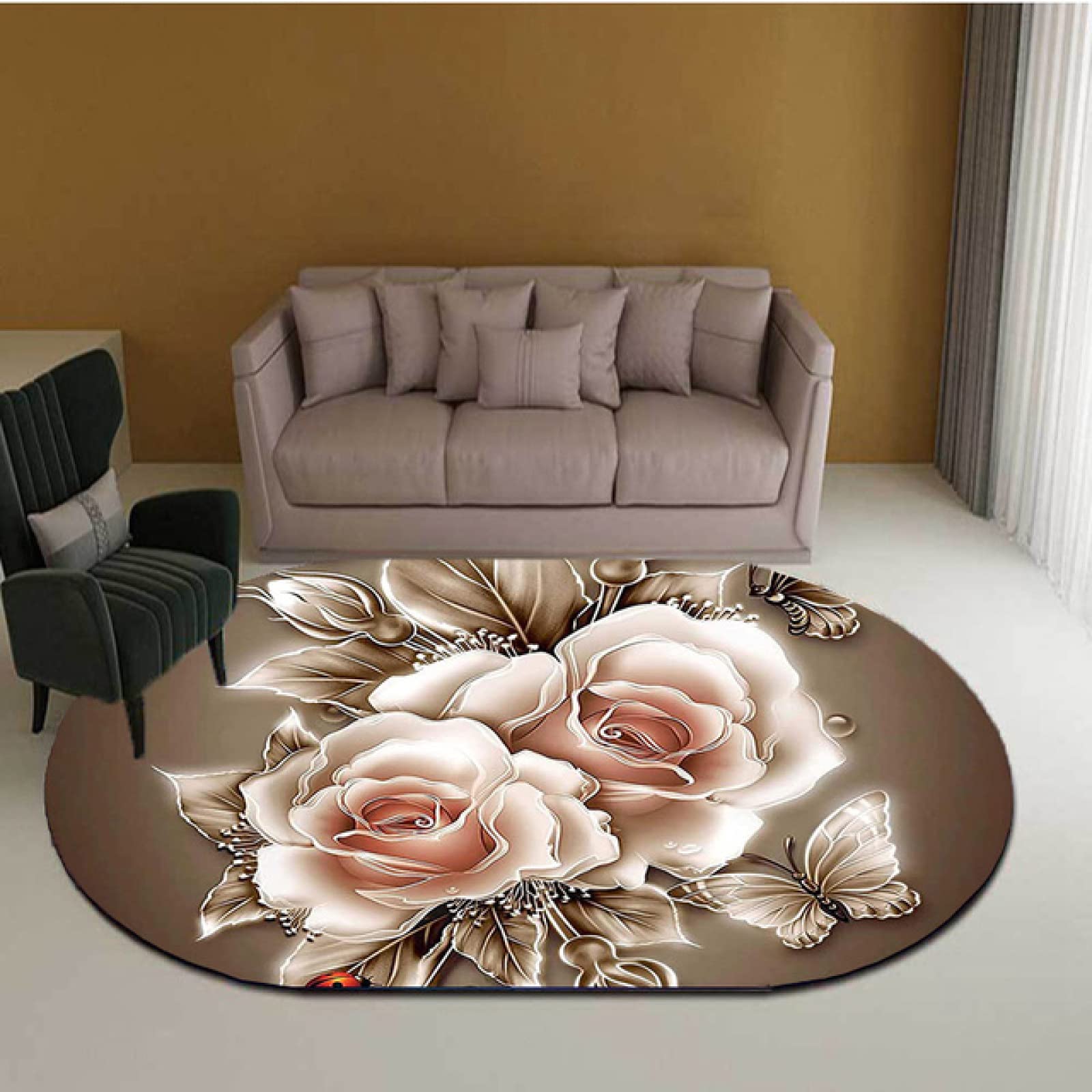 Duży nowoczesny dywan antypoślizgowy owalny dywan 140x190cm minimalistyczne kwiaty 3D nowoczesne, Nordyckie minimalistyczne kwiaty, salon dekoracyjny sofa gra wewnątrz i na zewnątrz dywan