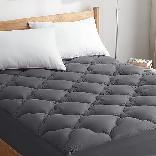 Bedsure Twin XL Mattress Pad - Cooling Cotton Mattress Cover for College Dorm, Quilted Fitted Mattress Topper with Deep Pocket, Breathable Pillow Top Extra Long, Dark Grey