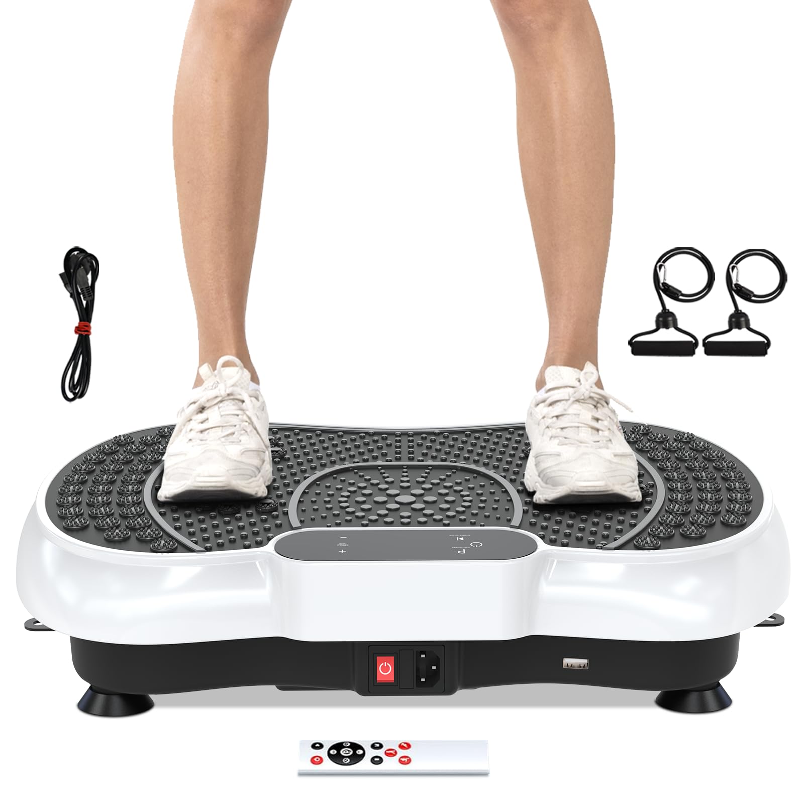 Dskeuzeew Vibrationsplatte Vibrationsgerät - Vibrationstrainer Zuhause mit 99 Intensitätsstufen + 5 Vorprogramm für Ganzkörpertraining Gewichtsabnahme Muskelaufbau, Weiß