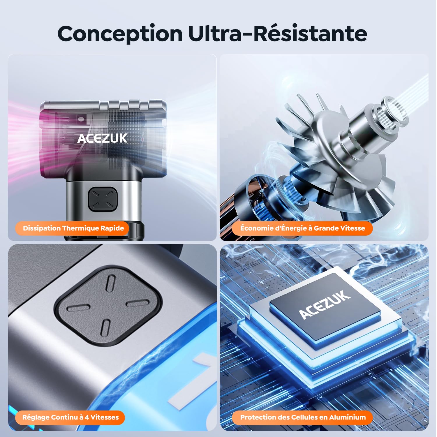 Souffleur Air Comprimé 300000TR/Min, Dépoussiérant Puissant Électrique avec 10500mAh Batterie, Souffleur PC à 4 Vitesses, Bombe Air Sec pour Voiture, Kit de Nettoyage de Clavier d'Aspirateur