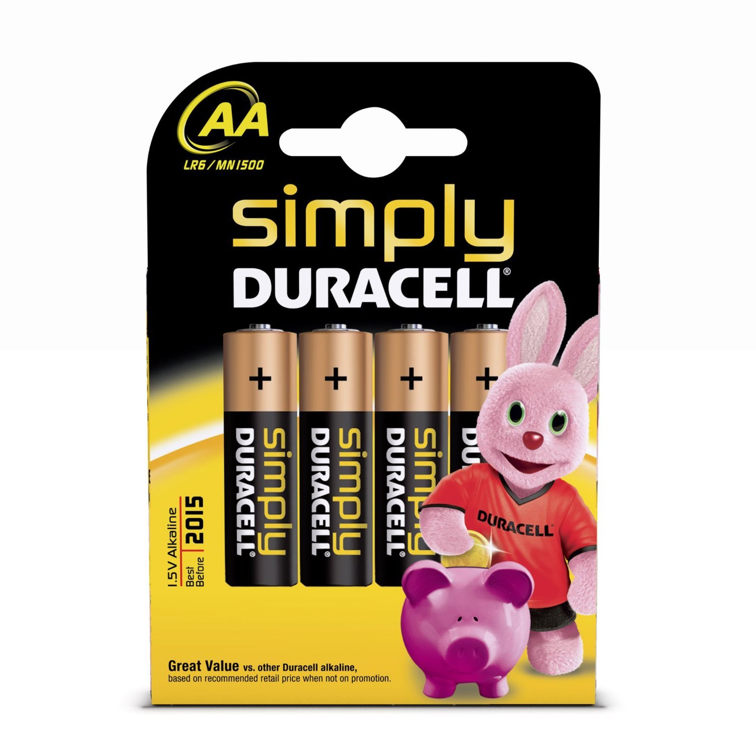 Duracell MN1500 Base Batteries Pack of 4 AA Black