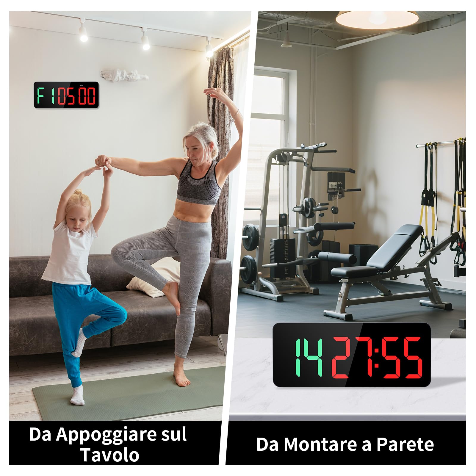 Timer da Palestra, 12/24H Orologio da Parete Digitale con Telecomando, 3'' Gym Clock LED Timer Allenamento a Intervallo con COUNTDOWN/UP, Countdown Timer Cronometro per Casa Garage