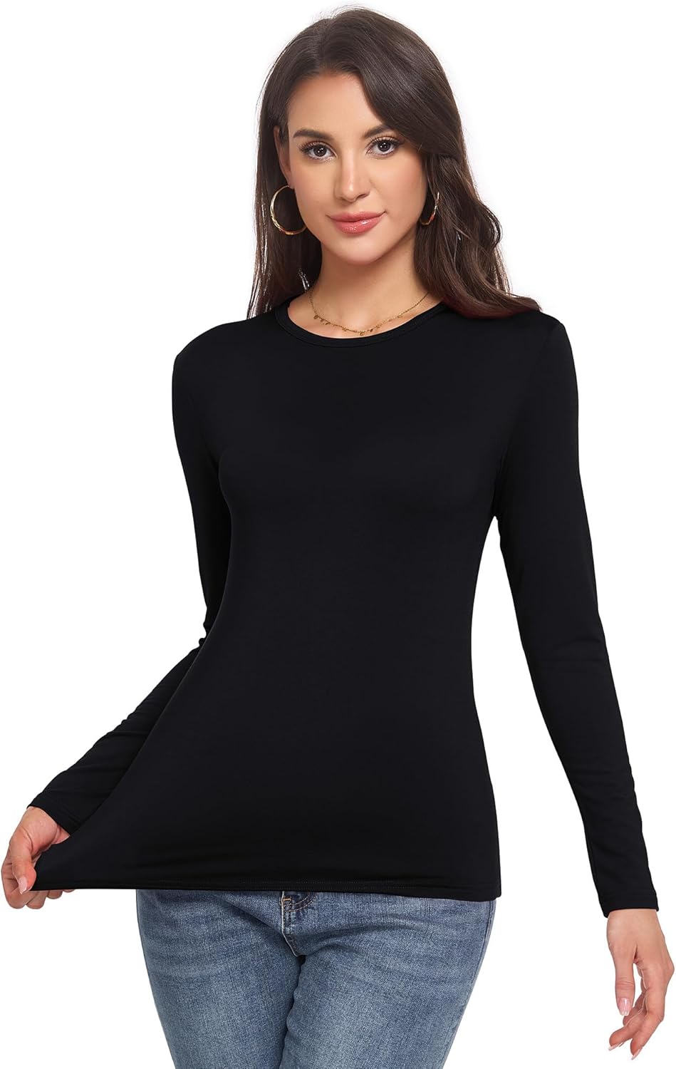 Long Sleeve Shirts for Women Crew Neck Lightweight Slim Fit Fall Going Out Tops Underscrub Winter Clothes - Image 2