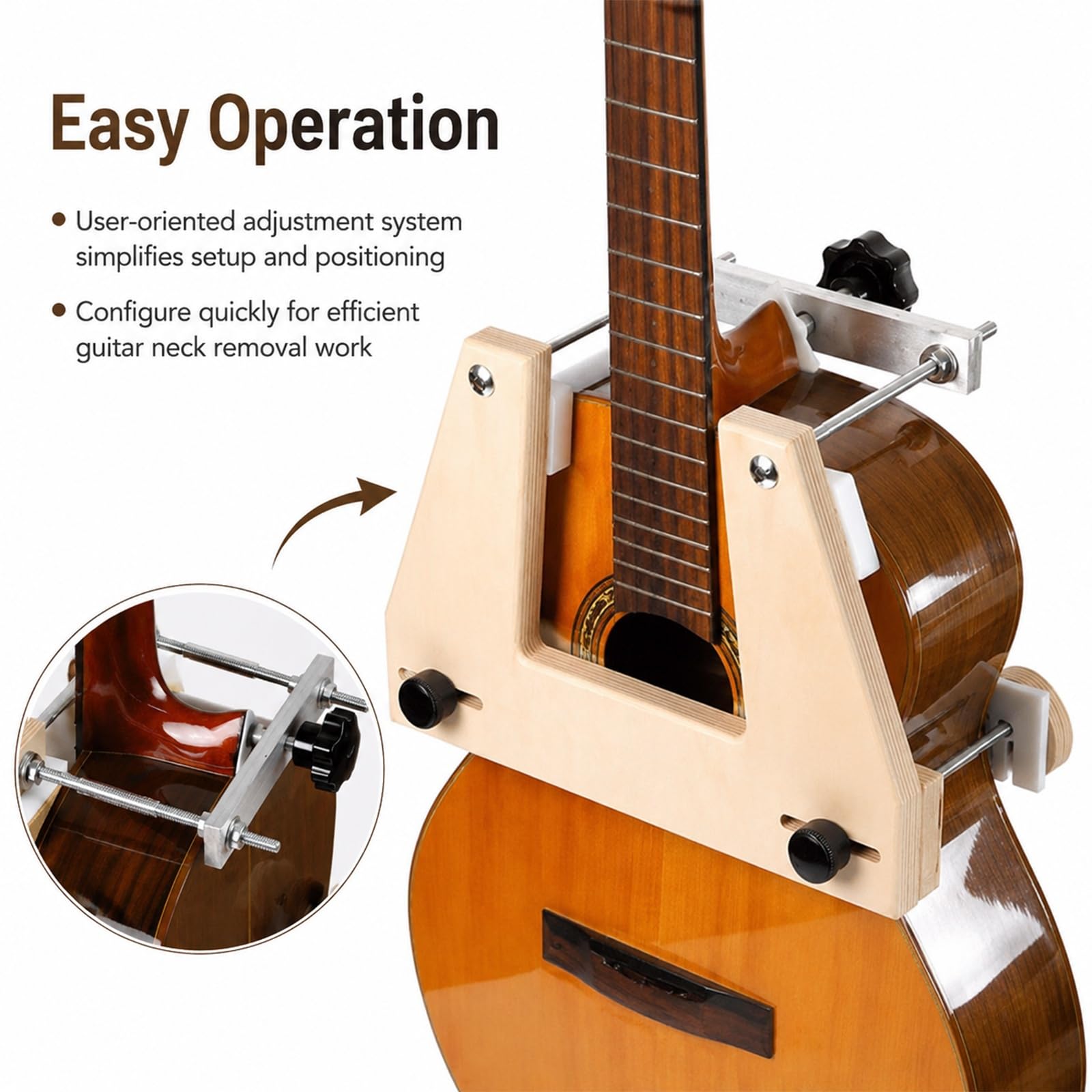 Zestaw narzędzi do demontażu gryfów gitarowych, regulowana siła zacisku | Narzędzie do resetowania gryfów, pręty ze stali nierdzewnej, separacja i reset gitar, dla muzyków i lutników