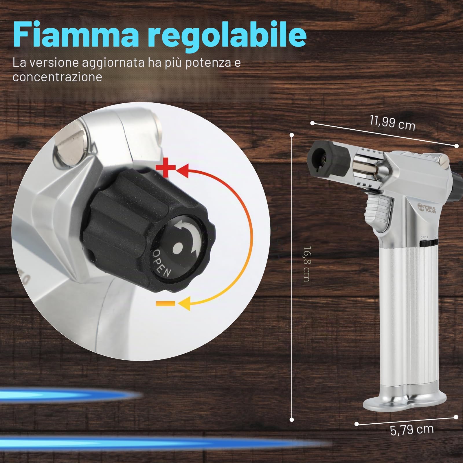 Tutto in metallo, bruciatore professionale da cucina con blocco di sicurezza, fiamma multiuso ricaricabile regolabile, per barbecue all'aperto, cottura