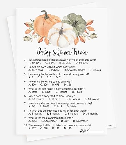 All Ewired Up 50 trivia de Baby Shower (50 tarjetas) Divertidas actividades de juego para baby shower, género neutro niño o niña, calabaza, otoño