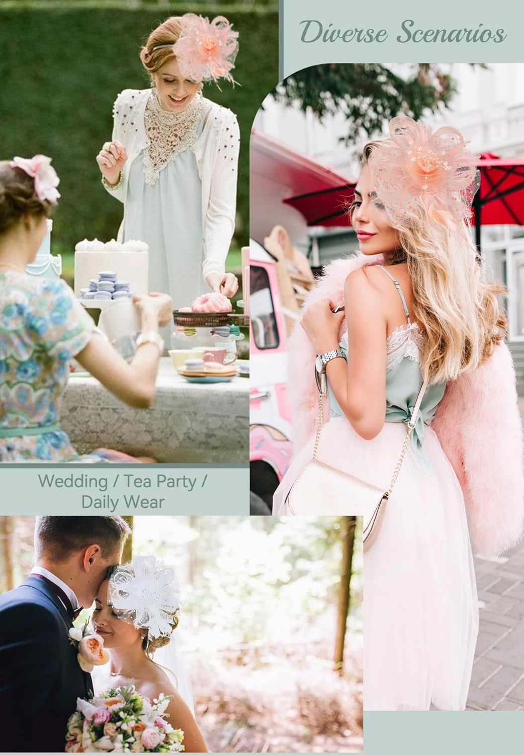 Zando Kentucky Fascinators Hats for Women Derby Tea Party Hat Flower Mesh Feathers Headband Headwear Hair Clip Girls - Image 8