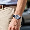 Mechanical Watches for Men - Elegant Automatic Bracelet Watch for Men, Chronograph | Luxury Multifunction Watch with Leather Strap, Classic Analog Screen for Business and Clothing, blue, See