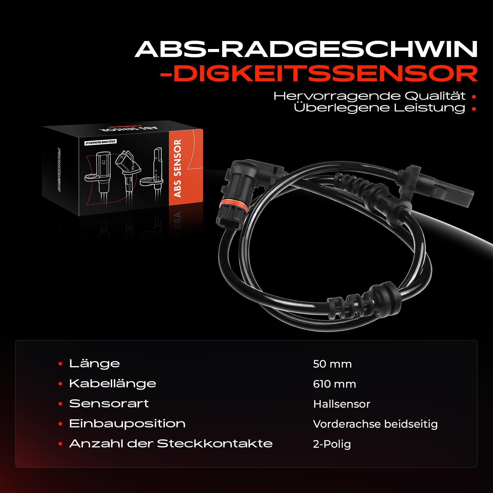 1x ABS Sensor 2-Polig Vorderachse für A-Klasse W169 A150 A160 A200 B-Klasse W245 B150 B160 B200 2004-2012 V30720718