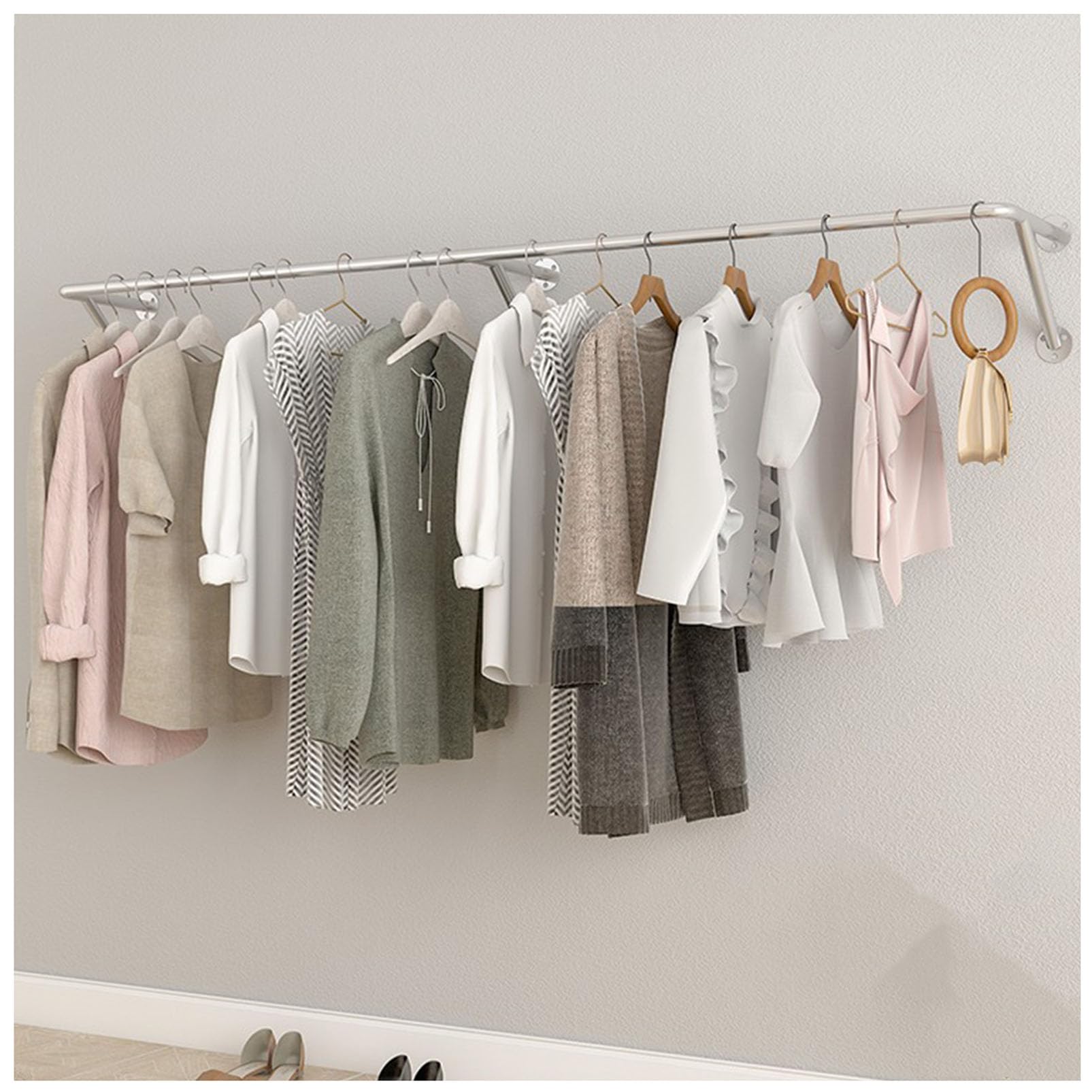 HPTHLY Industrial Heavy-Duty Wall-Mounted Gold Coat Rack Iron Pipe Garment Hanger Retail Display Clothing Rod Stylish Functional Apparel Nizer For Home & Store,Silver-120Cm(Silver-250Cm)