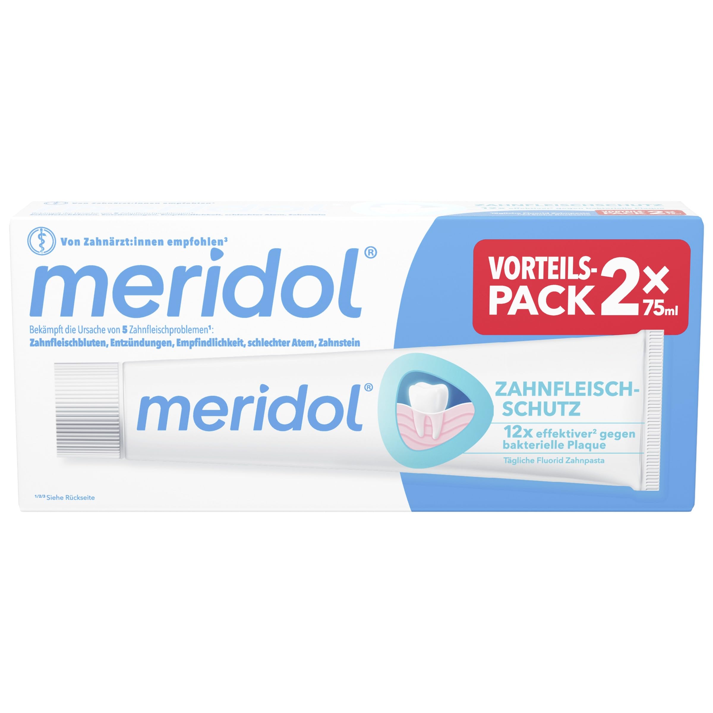 meridol Zahnpasta Zahnfleischschutz, gegen Zahnfleischprobleme, 2x 75 ml