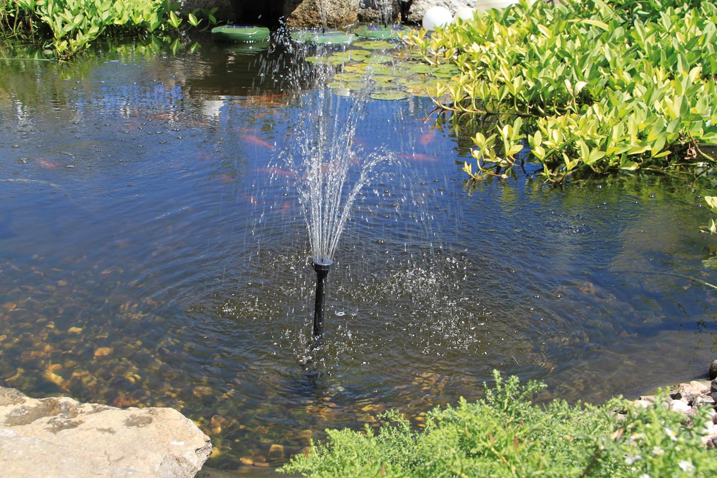 esotec Pompe de bassin WaterSplash 470 avec kit d'arrosage - Pompe de fontaine 12 V/CC pour étang de jardin et jeu d'eau - Pompe de rechange IP68 101050