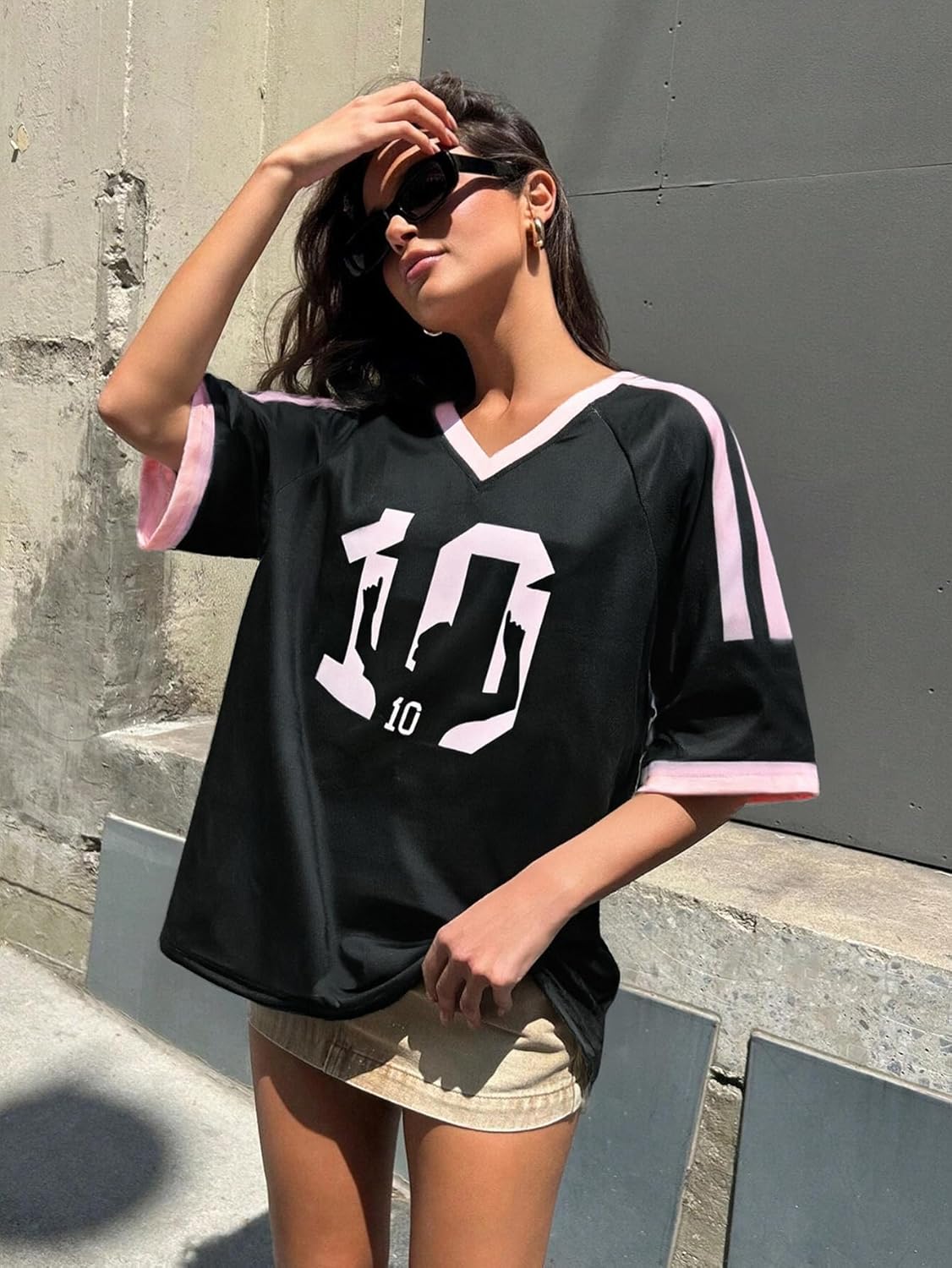 Oversized Jersey Shirts for Women Argentina Jersey Brazil Shirt Pink Soccer Mom Tshirts Y2k V Neck Short Sleeve Top - Image 2