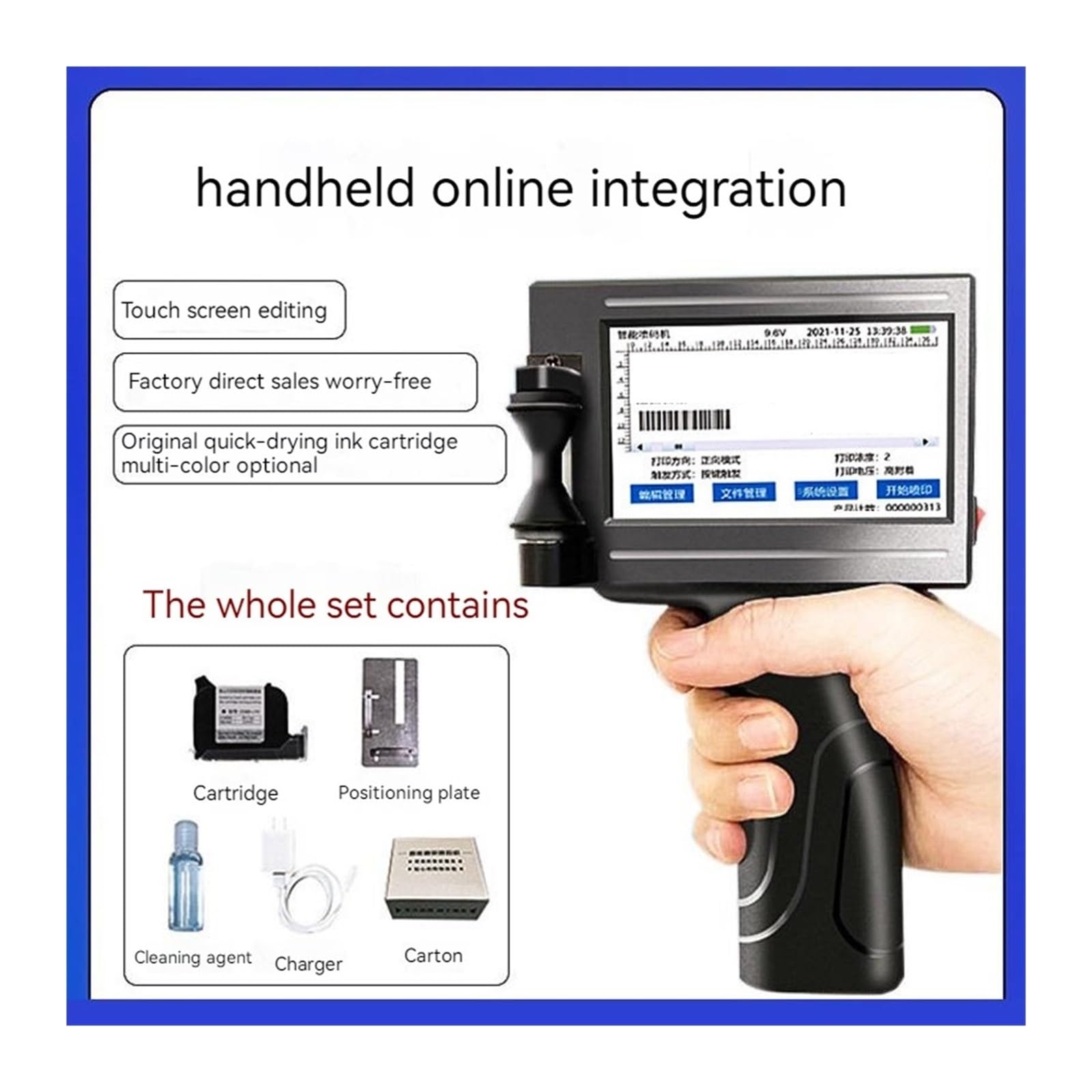 Handtintenstrahldrucker, Intelligenter Handheld-Tintenstrahldrucker, kleine automatische Codiermaschine, Fließband, Etiketten, Verpackungsbeutel, QR-Code, Barcode, Logo-Drucker(1pcs)