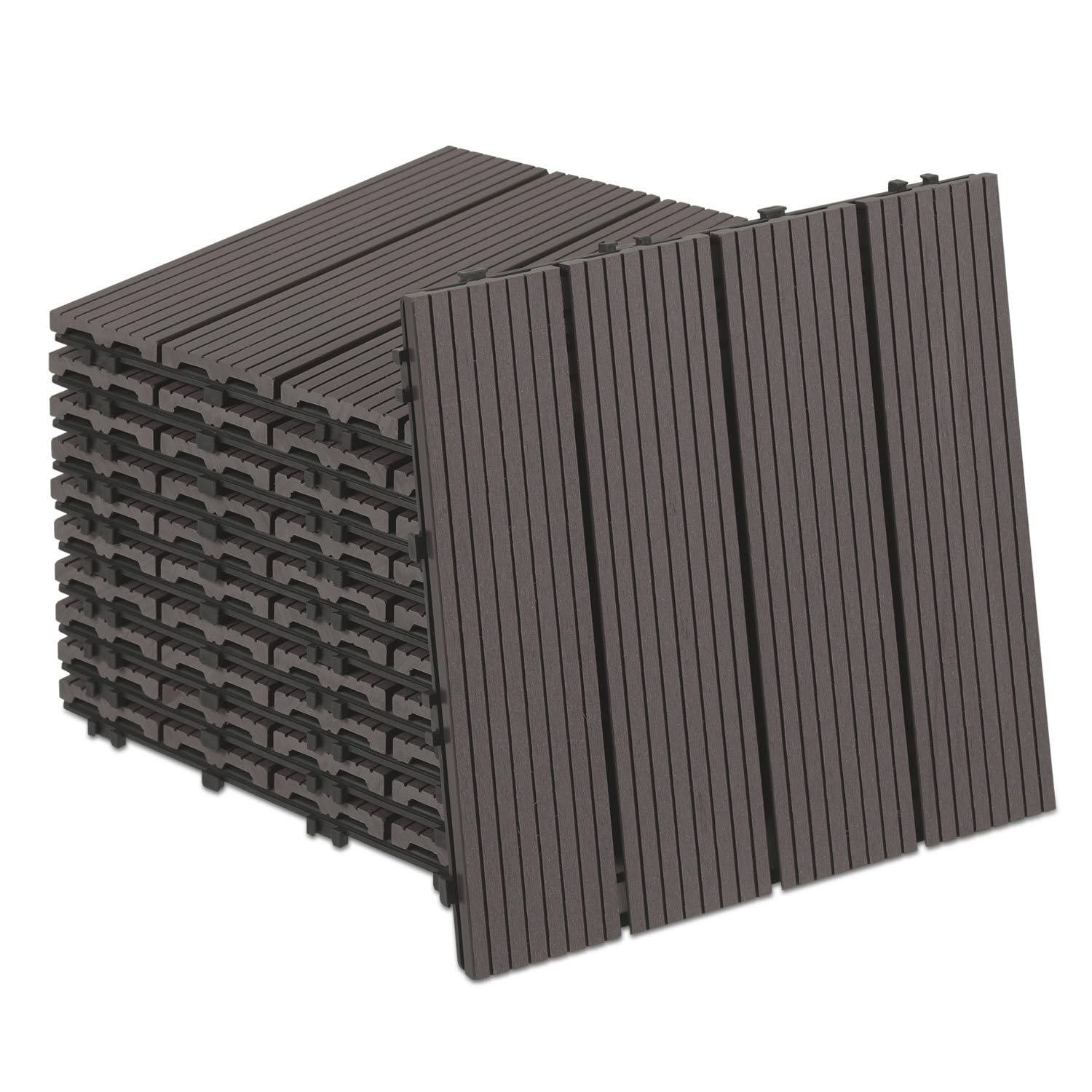 WPC Piastrelle per Terrazze 30x30 cm in caffè, 11 Pezzi (1 m²) con Sistema a Clic, Impermeabili per Balconi e Terrazze, Facili da Posare