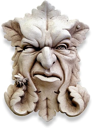 Carruth Studio, Buzz Off Bumblebee, Escultura de cara de hoja, hombre verde moderno, escultura original hecha a mano en piedra, hecha a mano por