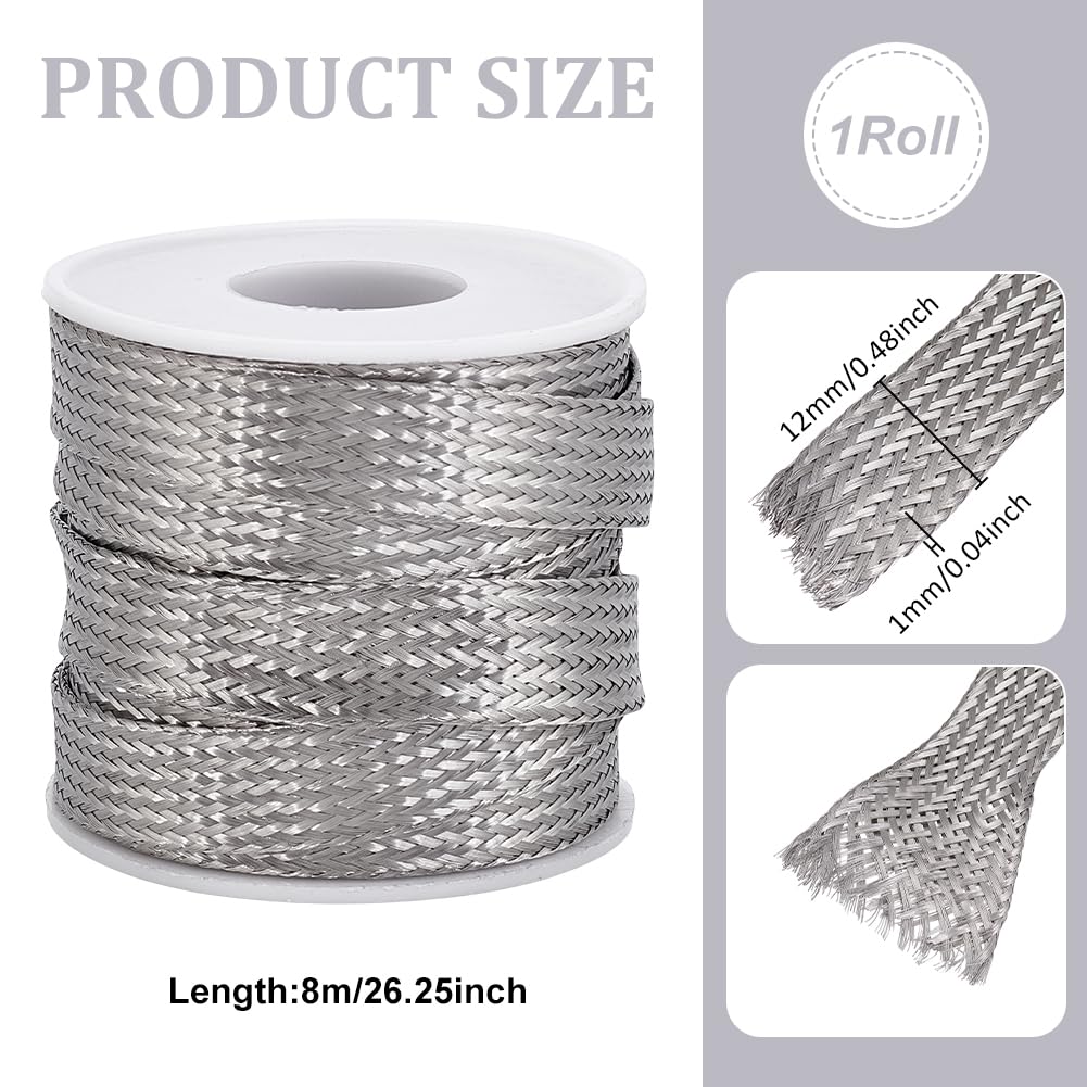 UNICRAFTALE Manicotto intrecciato largo 12 mm in acciaio inox per cavi schermatura, cinghie di protezione in rete metallica, flessibile, espandibile, scalabile, per proteggere il cavo, 6 m