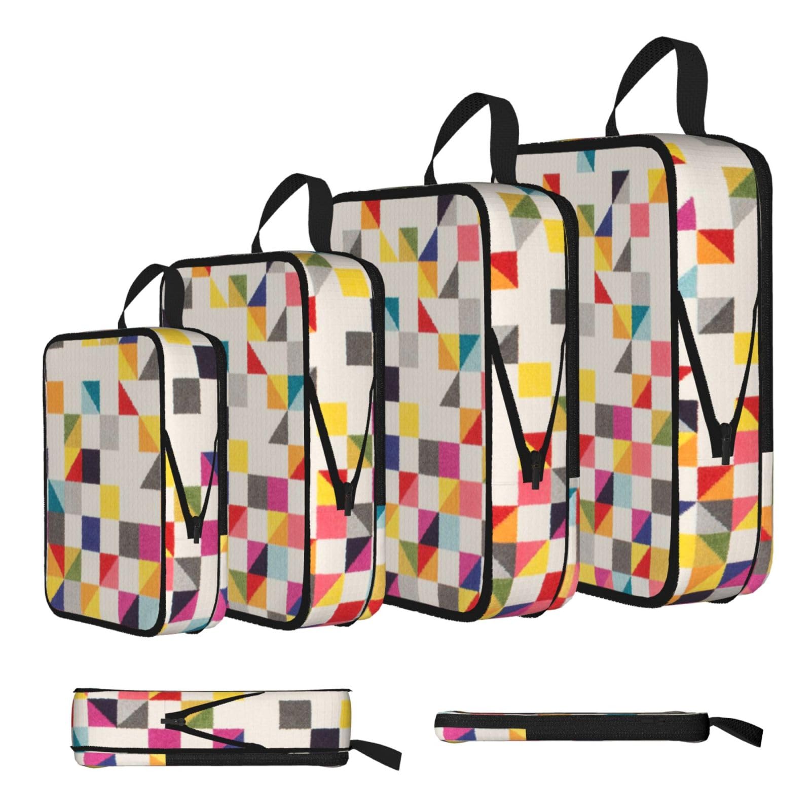 Triangle Geometric Print 4 Set Compression Packing Cubes For Suitcases,Expandable Storage Bags Organizers