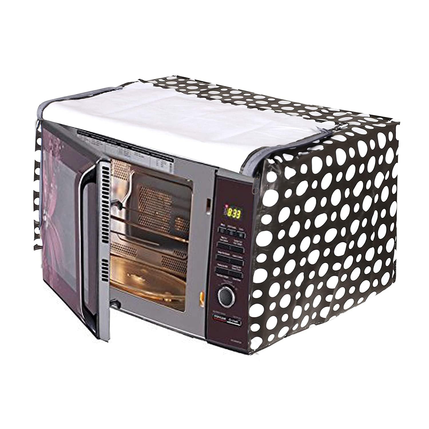 Urbane Home Dots Design PVC Microwave Oven Full Closure Cover for 20 Litre (Grey) 1