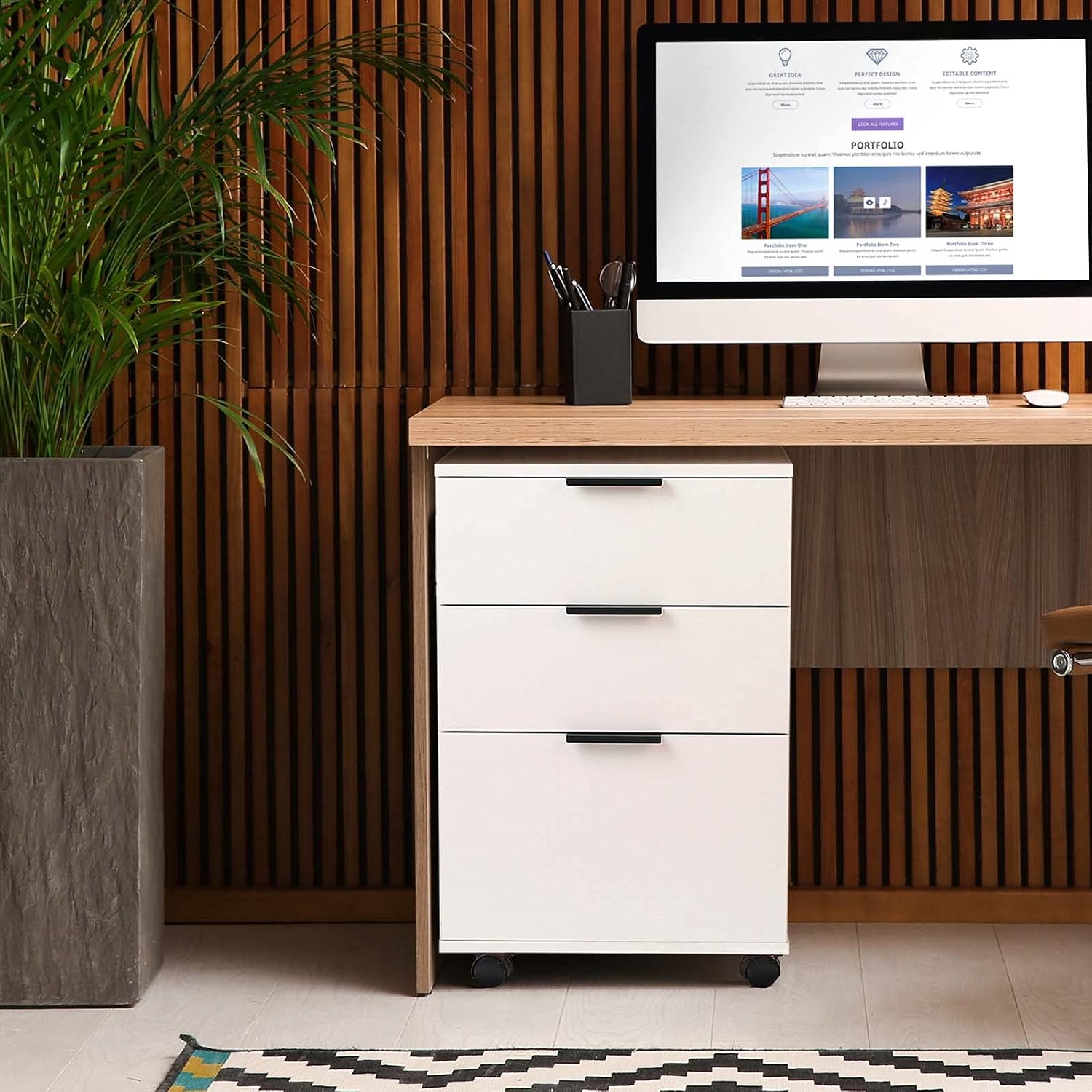 DASROOM 3 Drawer Rolling Wood File Cabinet Home Office Portable Vertical Mobile Storage Filing Cabinet with Wheels, Assembly Required, White : Office Products