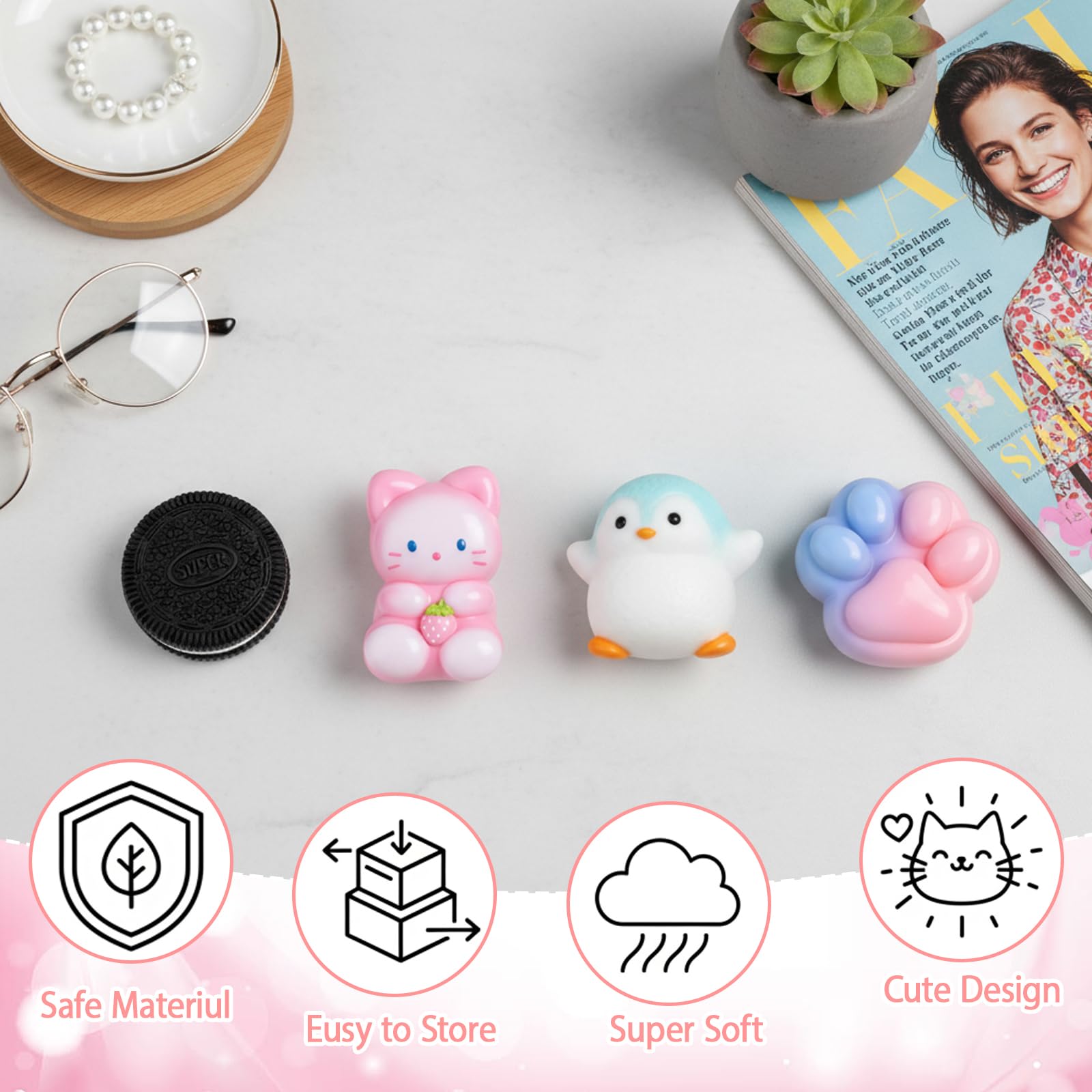 squishy, 4 PCS Stress Relief Squeezies for Sensory Play and Focus Enhancement Includes Kitten, Cat Paw, Cookie - Image 4