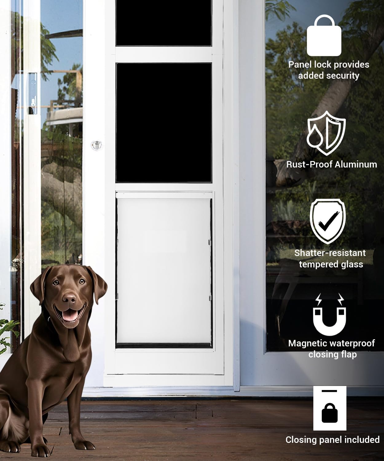 96 inch XL Dog Door for Sliding Glass Door - Left Amout from Inside, Adjustable Height: 96.38-96 in, Extra Large Flap: 14.75”(W) x 24”(H)