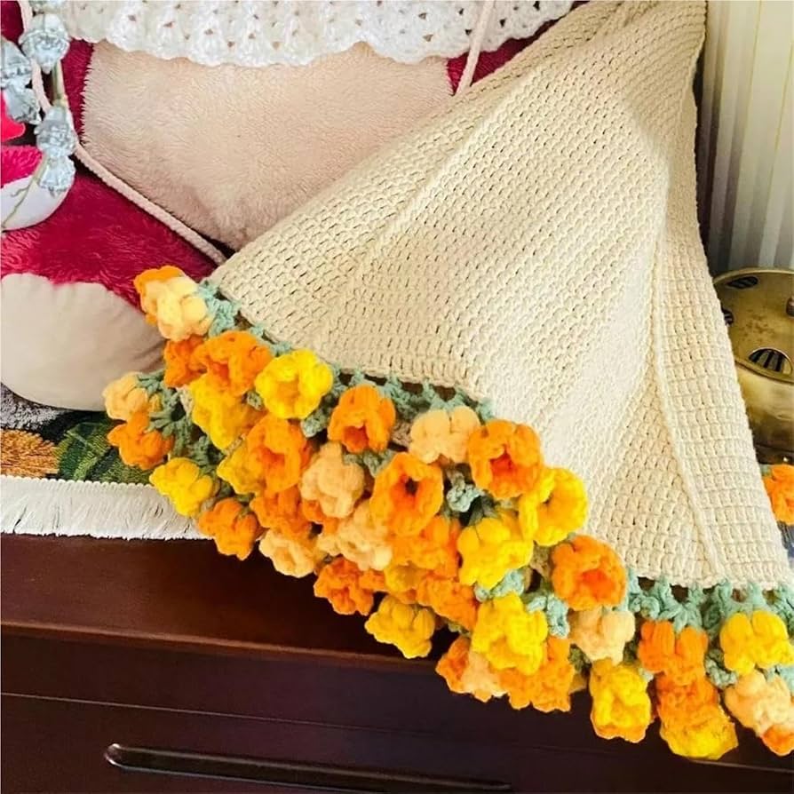 み*き様 バラのブーケブランケット バラのブーケブランケット、葉っぱの編み方をさくっと解説して