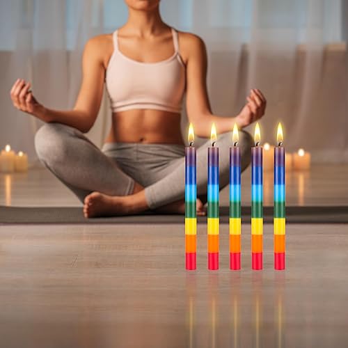 Miniatura 5 de Mega Candles 5 velas de chakra rectas multicolor sin perfume, vertidas a mano, velas de cera prémium de 10 x 1 pulgada, mecha 100% algodón, energía