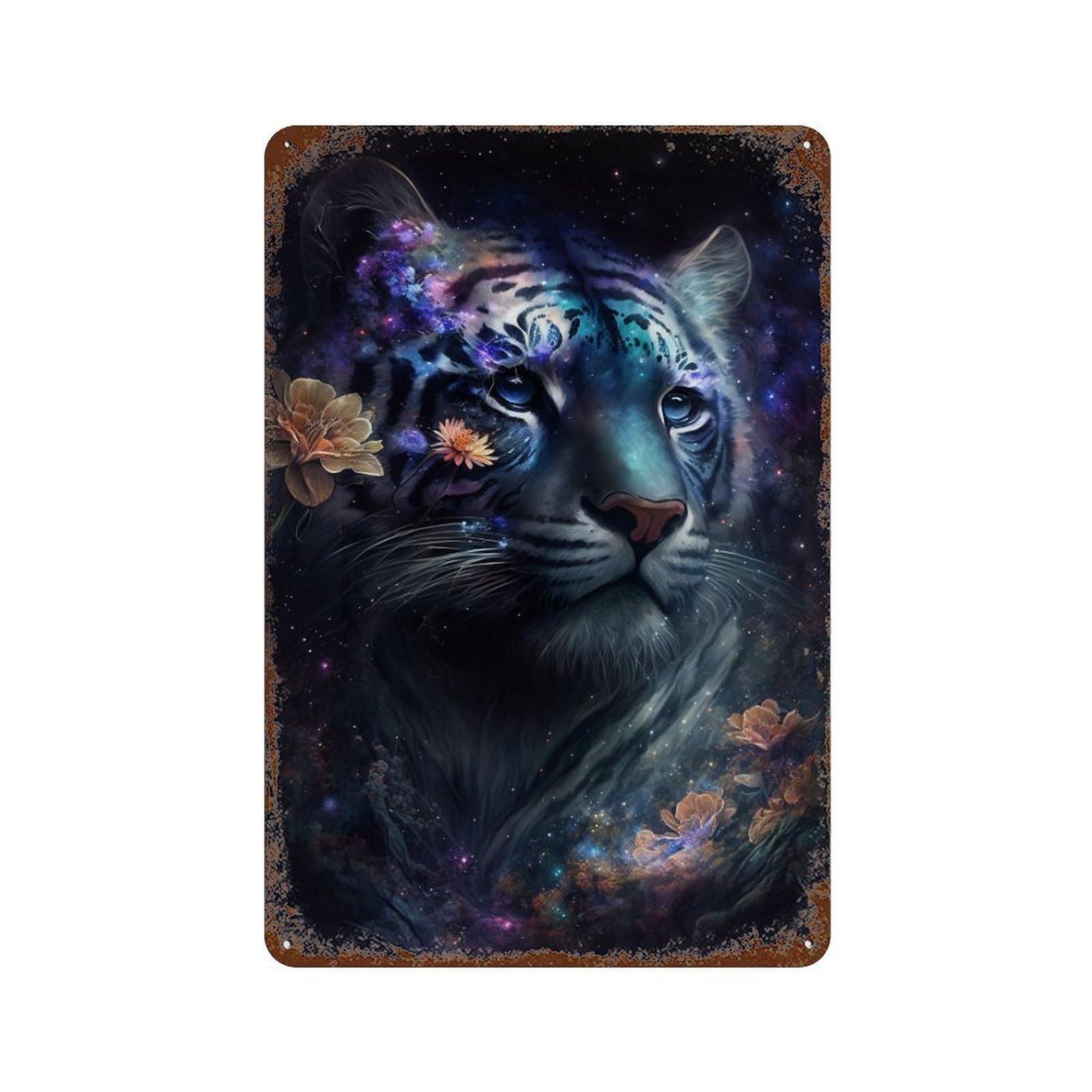Garage Style Galactic Tiger Fantasy Retro Metal Sign 11.8"x7.9", Classic Wall Plaque for Bar And Workshop