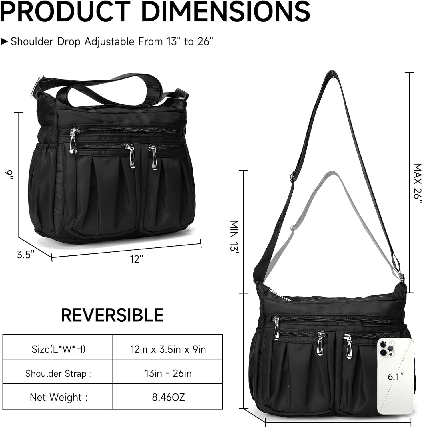Crossbody Bags for Women Nylon Waterproof Shoulder Purse Messenger Bag Multiple Pockets Handbag for Travel - Image 4