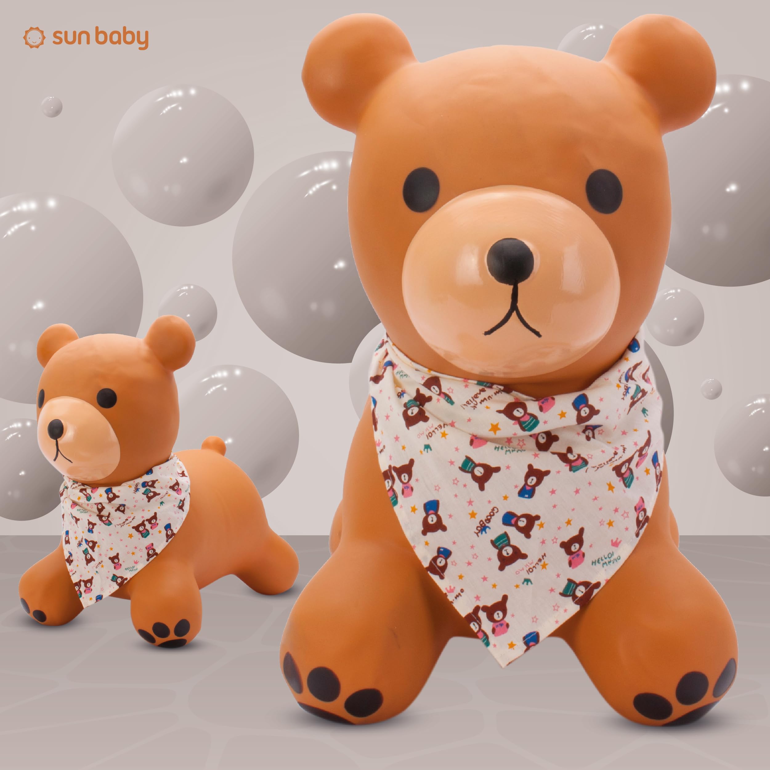 SUN BABY Saltador Hinchable para Niños hasta 45 Kg sin BPA, de 1 año, Pelotas saltarinas para niños (Oso marrón con pañuelo)
