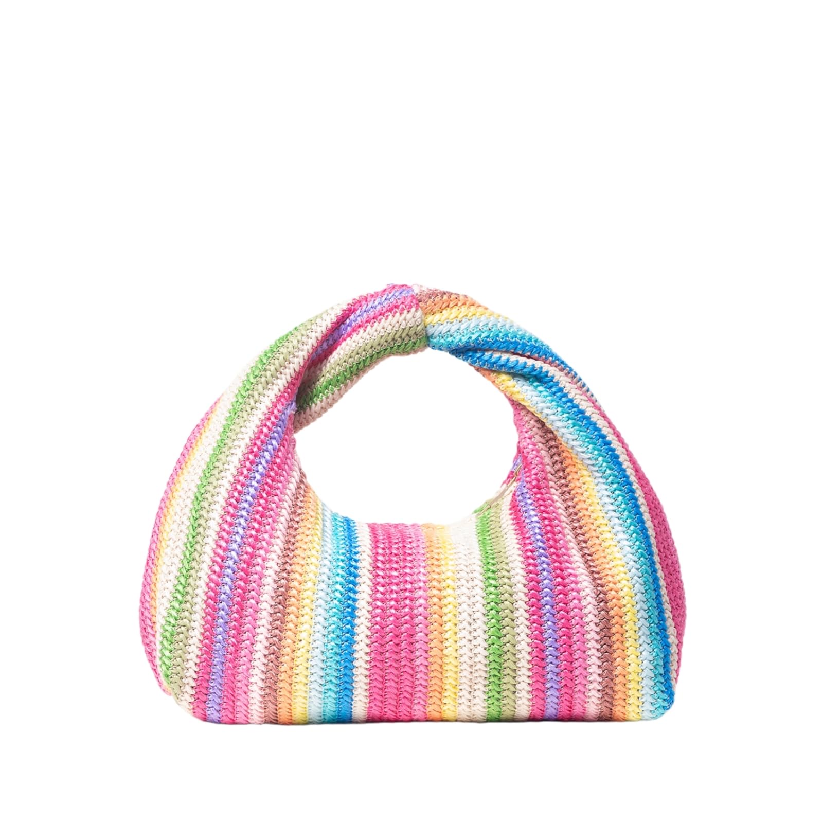 Borsa Spalla Paglia Rainbowhand-Woven, A Mini Maniglia Knotted-Top per Le Vacanze sulla Spiaggia E Escursioni Casual-Multi