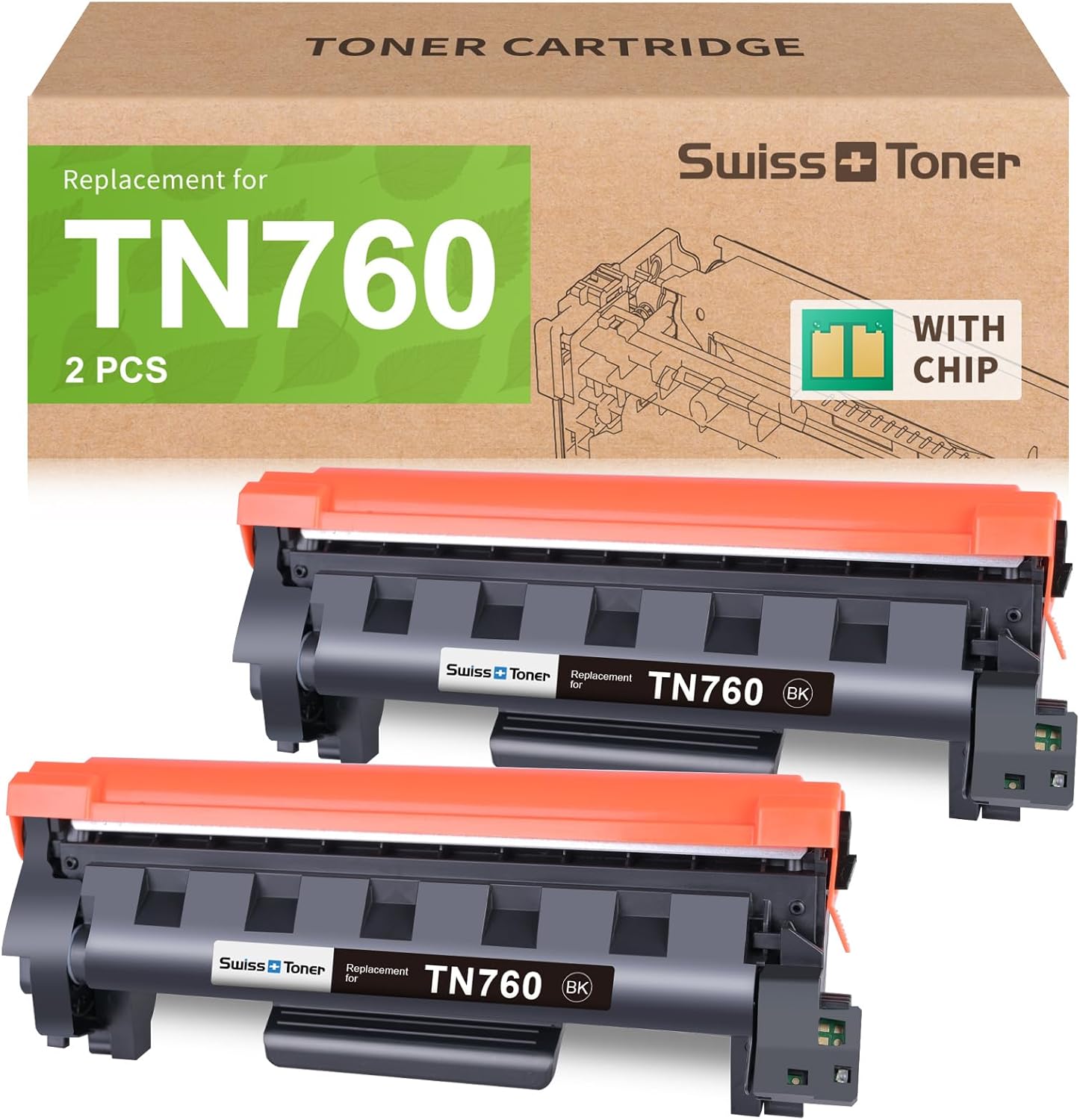 Compatible Toner Cartridge Replacement for Brother TN760 TN-760 TN730/760 TN-730 High Yield MFC-L2710DW MFC-L2750DW HL-L2395DW HL-L2370DW DCP-L2550DW HL-L2390DW HL-L2350DW Printer Black, 2 Pack