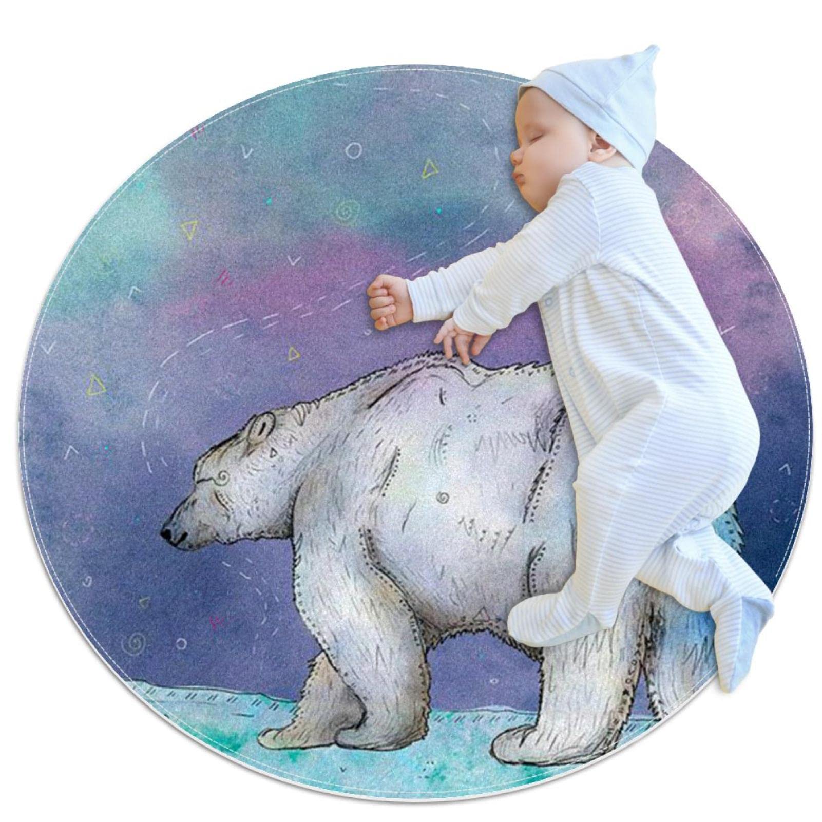 Tapis de salle de bain ours polaire rond 1m antidérapant chambre enfant