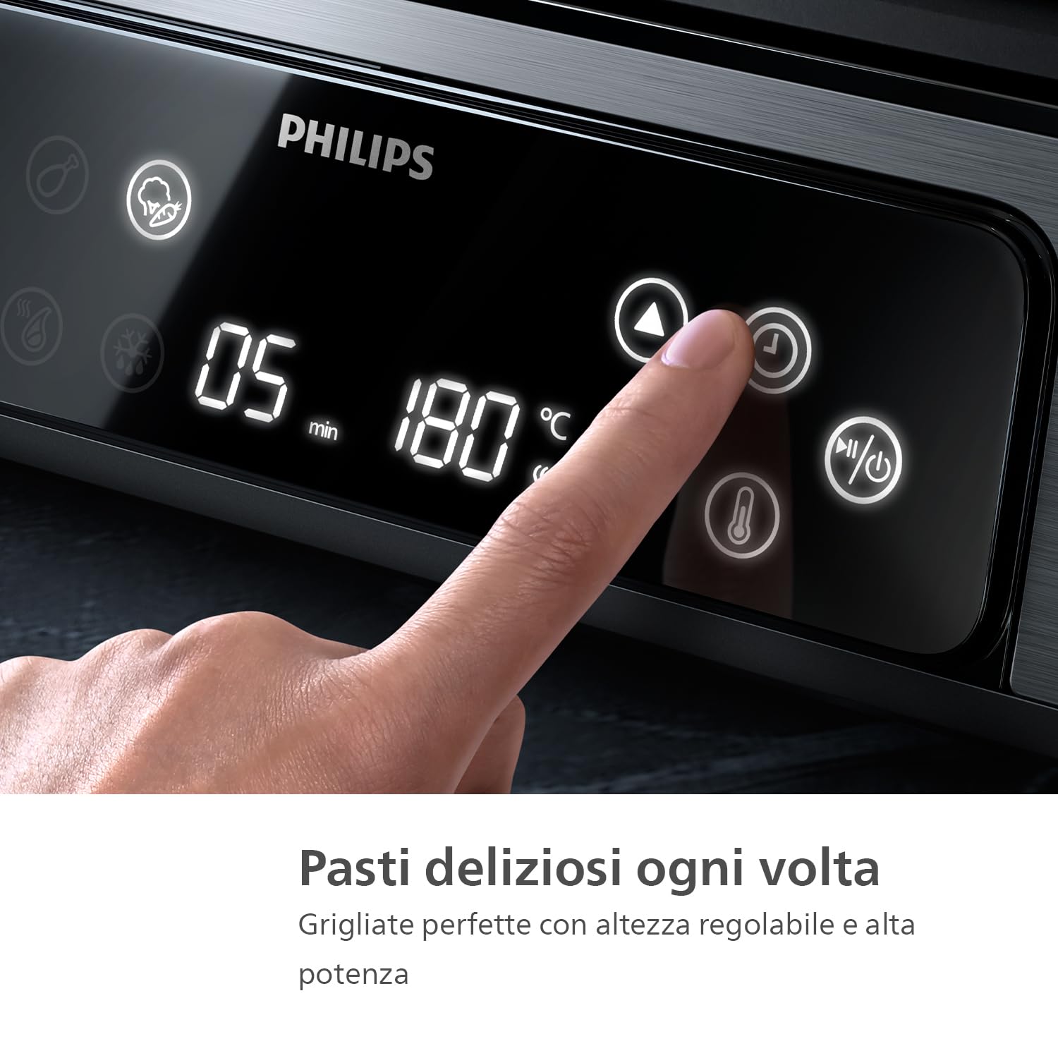 Philips Contact Grill - Sensore di Temperatura e 8 Funzioni Preimpostate grill con griglia ampia. Controllo Digitale della Temperatura. Facile da Pulire (HD6307/70)